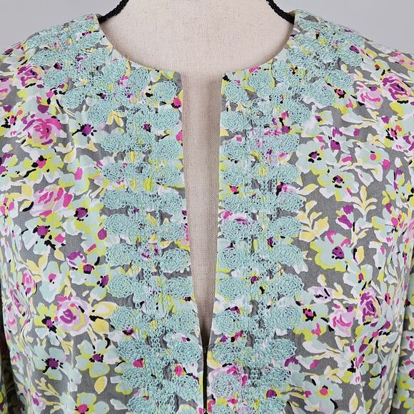 Tyler Boe Floral Tunic Dress Green Embroidered Casual Mini Length | Women's 8 - Picture 9 of 16